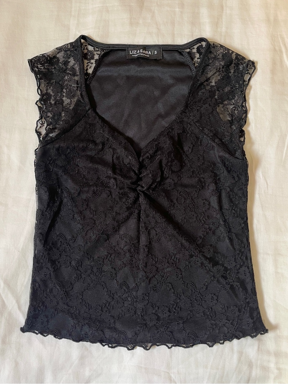 Black Lace Cap Sleeve Babydoll Top
